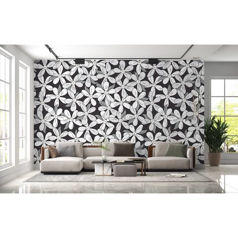 Papier peint nature - parterre de petites fleurs blanches - 150 x 250 cm (1/2)