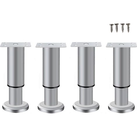 Quatre pieds de meuble télescopiques en alliage, réglables en hauteur, adaptés aux tables de chevet, tables basses et armoires. Gris 12 x 12 (1/5)
