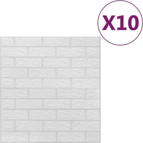 Papier peint 3D autocollant, motif brique, 10 pièces, blanc. (1/5)