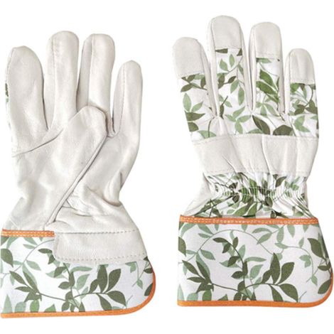 Guanti da giardinaggio da donna in morbida pelle, resistenti a spine e rovi, comodi e traspiranti per lavoro, giardinaggio e edilizia (guanti corti, guanti a foglia)