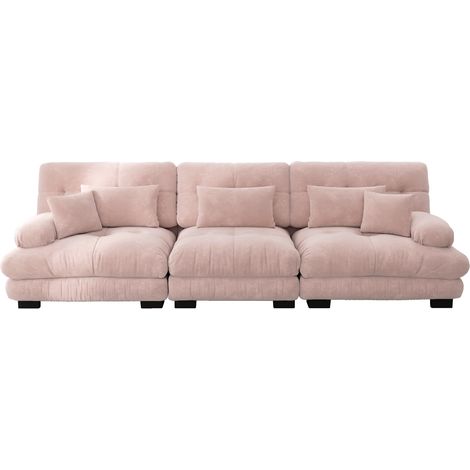 Canapé d’angle modulaire 3 places avec assise profonde, canapé-lit en chenille, confortablement rembourré pour salon, appartement, studio, bureau, chenille rose (1/5)