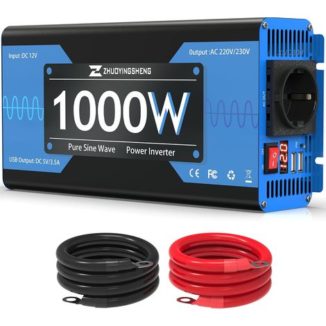 Convertisseur 12V 220V Pur Sinus 1000W/2000W Peak Bleu 2000W(Peak) Convertisseur Pur Sinus 1000W,Onduleur Convertisseur 12V 220V,pourCamping (1/5)