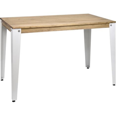 Mesa Lunds 110x70x75cm Blanca en madera maciza de pino acabado vintage estilo industrial Box Furniture (1/5)