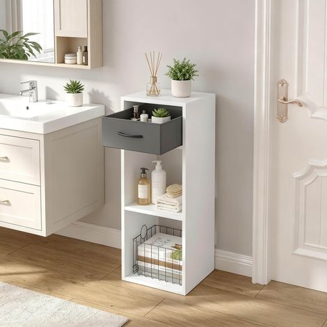 Estantería de almacenamiento con cajón, diseño abierto, 32,4 x 30 x 80 cm, gris y blanco OKMYHOME (1/5)