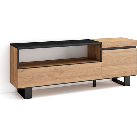 Skraut Home - TV-Schrank, Lowboard, für Wohnzimmer und Esszimmer, 150x57x35cm, Für TV-Geräte bis zu 65", Industriedesign, Moderner Stil, Eiche Schwarz (1/5)