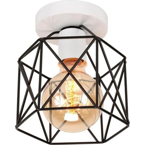 Plafonnier Industriel en Carré,E27 Lampe de Plafond Vintage Abat-jour en Métal Design Cage Lustre Rétro pour Salon Chambre (1/5)