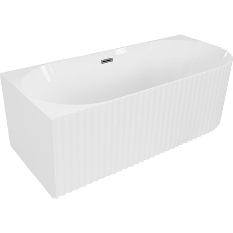 Mexen Gia freistehende Eckbadewanne gerillt links 150 x 75 cm, weiß glänzend, Überlauf gun gray gebürstet - 52701507500L-66 (1/3)