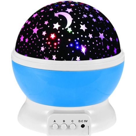 Veilleuse Enfant, Lampe Projecteur Rotation à 360° Romantique,Veilleuse Bébé Étoiles, Lampes de Chevet Lampes d'ambiance-Bleu (1/3)