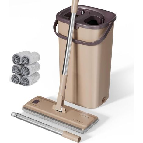 Serpillère Seau Essoreur, Serpillière Rotative 360° avec Manche INOX 140 cm, Balais Serpillère Nettoyer Sol pour Nettoyage Tous Types de Sols avec 6 Serpillères Réutilisables (1/5)