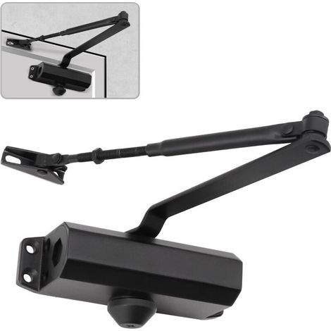 Ferme-porte Hydraulique Automatique, Ferme Porte à Ressort Réglable, Tampon Fermé usage Commercial et Résidentiel Porte de 25-45 kg Alliage d'aluminium Noir (1/4)