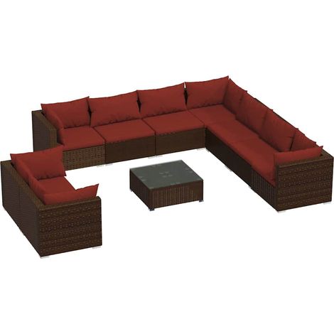 Maison Exclusive - 10-tlg. Garten-Lounge-Set mit Kissen Braun Pol (1/5)