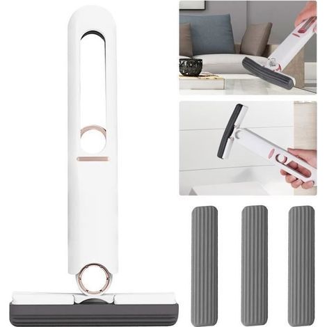 Mini vadrouille de Nettoyage en Verre,Portable Extrusion vadrouille,pour Bureau,Voiture(1 poignée à Presser+3 têtes de vadrouille) (1/5)