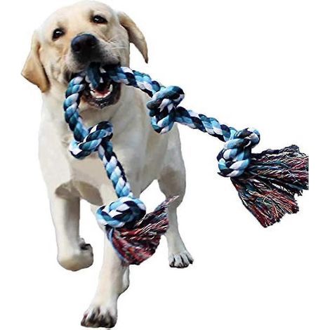 Jouets à mâcher en corde pour chiens à mâchoires puissantes, corde résistante pour chiens de grande et moyenne taille, 90 cm, 5 nœuds, corde en coton indestructible pour chiens de grande race. (1/5)