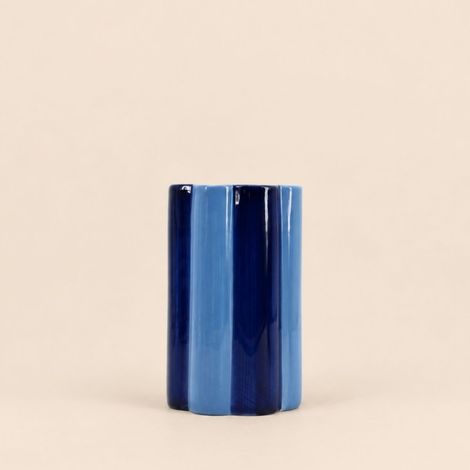 Vase en céramique à rayures bleues 20cm (1/5)