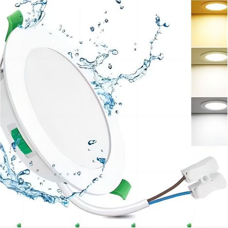 Lntyq Spot LED Encastrable 7W, LED Spot Etanche Salle de Bain, Blanc Chaud 3000K, Blanc Neutre 4000K et Blanc Froid 5700K, Trou Φ65-100mm, 30mm Extra Plat, Non Dimmable (1/4)