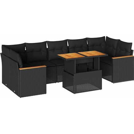 vidaXL Set Divani da Giardino con Cuscini 8 pz Nero Polyrattan Acacia (1/5)