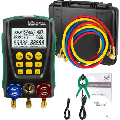 Digitales Manometer, Druckmessbereich 0 KPa - 6000 KPa, Temperaturmessbereich -40°C bis 150°C, Schlauchlänge 1,5M, Genauigkeit +/- 0,5%, (1/5)