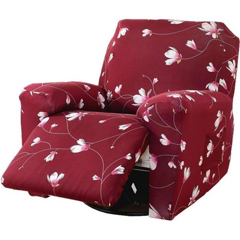 Housses de Fauteuil Relax inclinable avec Poches, fleurs, Bordeaux (1/5)