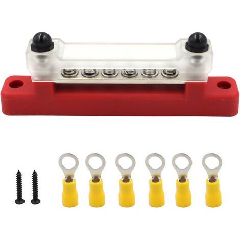 Bloc de distribution d'alimentation CC 12V-48V, barre omnibus 150A avec 2 bornes M6 pour voiture, camion, bateau (rouge) (1/4)