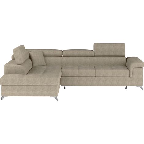 Sofá de esquina convertible PALAZZO 4 plazas beige – ángulo izquierdo con cofre (1/5)