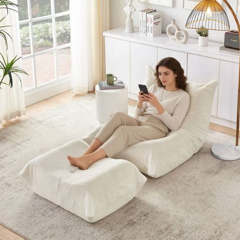 Canapé lounge teddy beige dossier pouf relax moelleux salon chambre détente (1/5)