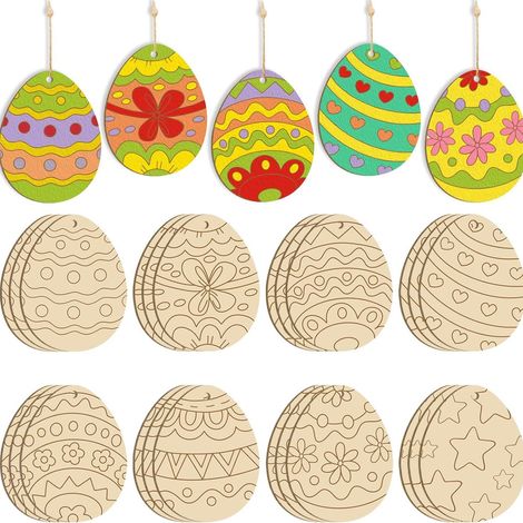 40 uova di Pasqua in legno, uova decorative in legno, decorazioni fatte in casa e dipinte per bambini, 860,25 cm (1/2)