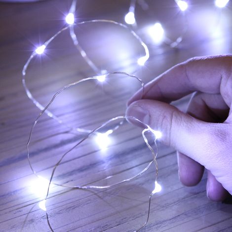 2m Battery Power Silver Firefly Wire LED Christmas Fairy Lights White Indoor Bedroom Home Decor
