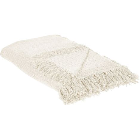 Copriletto decorativo con frange in cotone 200 x 220 cm Bianco Sporco Yerbent