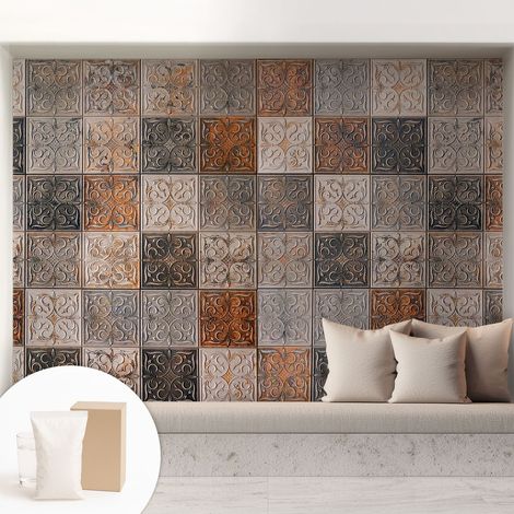 Tapete Vliestapete mit Kleber- abwaschbar - Raumgestaltung  Schlafzimmer Wohnzimmer Tapete Ornamentale Fliesen 208x146 cm
