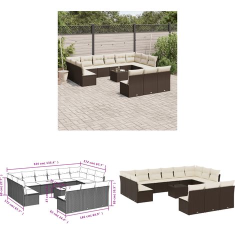 vidaXL Salon de jardin avec coussins 14 pcs marron résine tressée (1/3)