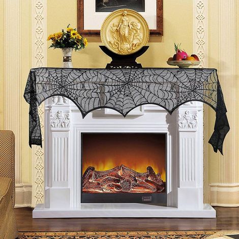 Nappe rectangulaire en dentelle de polyester à motif toile d'araignée pour la décoration d'un dîner d'Halloween (1/5)