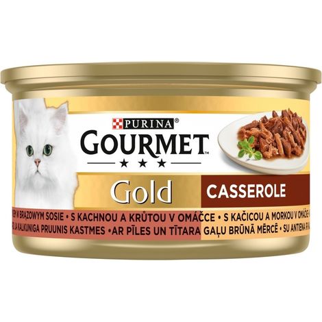 Gourmet Gold Katzenfutter-Auflauf mit Ente und Pute in Soße 85 g (1/2)