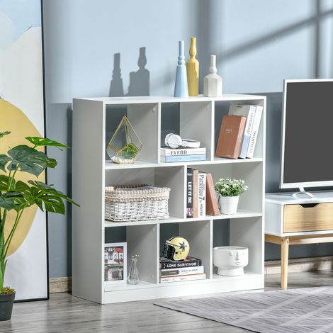 Libreria con 8 scomparti, mensola moderna per soggiorno, 97,5x30x100 cm, bianca (1/5)