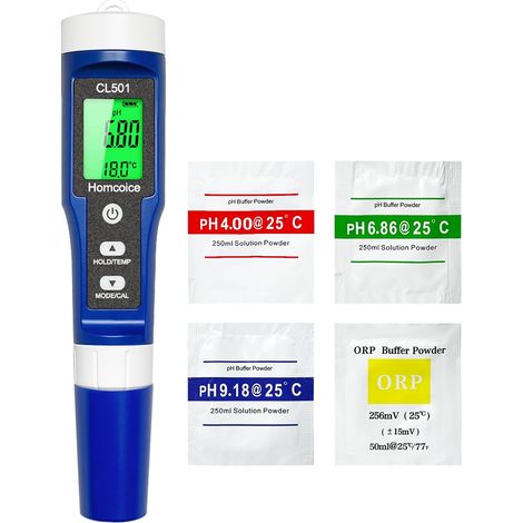 pH Chloro Mètre Piscine 5-en-1, pH chlore ORP H₂ Température Meter mesure rapide précise, Testeur Qualité Eau pour leau potable, aquarium, spa, hydroponie (1/5)