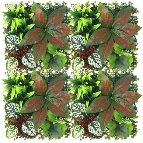 Lot de 4 murs végétaux artificiels, haies artificielles, clôture décorative et intimité, fond mural de fleurs artificielles, 25 x 25 cm (1/5)