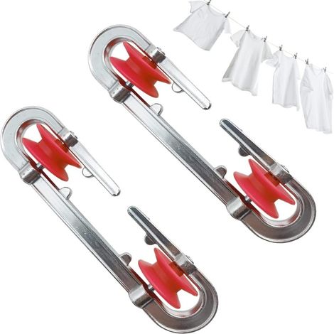 Poulie de séparation robuste en aluminium pour étendoir à linge, lot de 2 (support d'étendoir extérieur), couleur argent. (1/5)