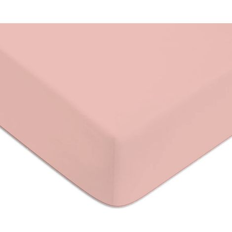 Drap housse en coton 57 fils uni bonnet 25cm rose 180x200cm