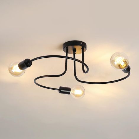 GOECO Vintage ceiling lamp E27 Base 3 Lamp Ceiling Lamp For Living Room Bedroom Dining Room Black Office (1/5)