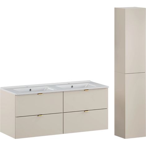 Ensemble salle de bain suspendu DALIA Cachemire avec colonne et vasque encastrée MOTIAC 120 cm-Largeur 120 cm (1/5)