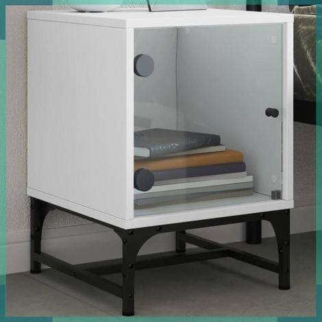 Table de chevet - avec portes en verre - blanc - 35 x 37 x 50 cm - lot de 2 (1/5)