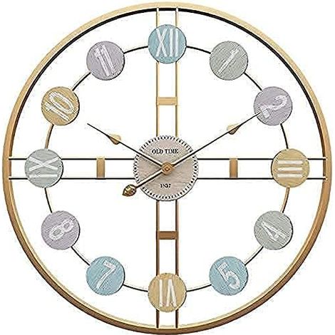 Orologio da parete rotondo retrò Tigrezy da 40 cm con numeri romani in metallo, decorazione per la stanza (oro)