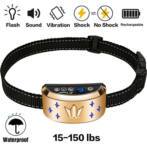 Collier anti-aboiement électrique pour chien – 7 niveaux ajustables – 3 modes : sensibilité, vibration, choc – Sangle réglable 19-62 cm – Étanche IP6 (1/4)