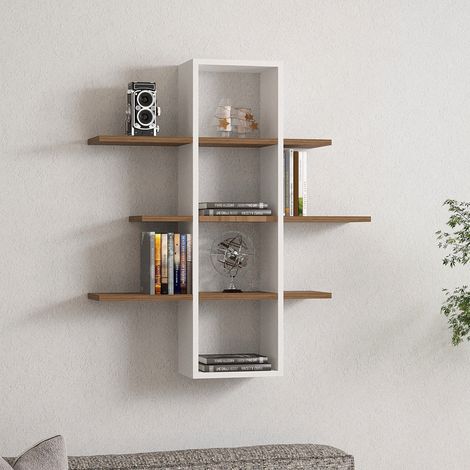Mensola Erbe, 3 Ripiani, Colore Struttura Marrone, Sfumatura Colore Struttura Noce, 96x20x101h cm Bianco (1/5)