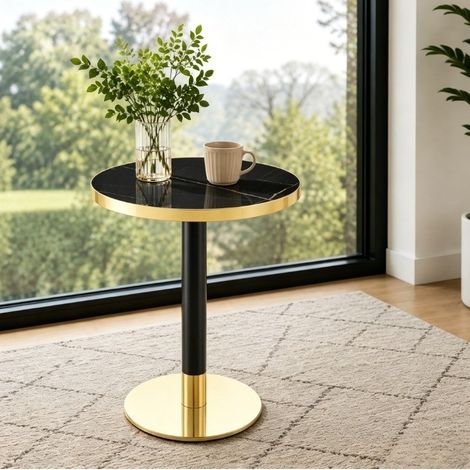 Runder Beistelltisch 60 cm schwarz – Marmoroptik, Metallgestell (1/5)
