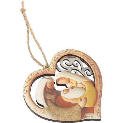 Pendentif mural en bois en forme de cœur représentant une famille aimante (1 pièce) (1/5)