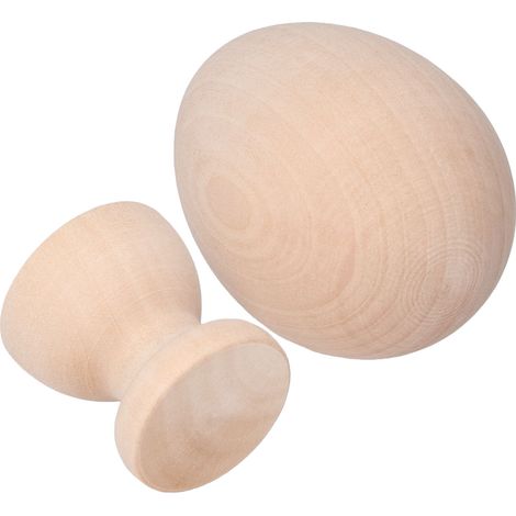 Unbemaltes Osterei aus Holz, künstliches Deko-Ei mit Ständer zum Selbermachen, elliptische Farbe (1/5)