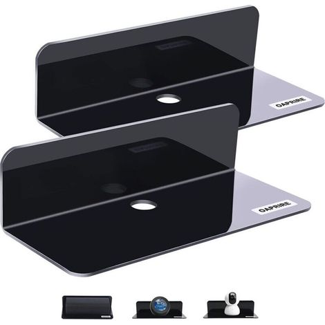 Black - Set of 2 Wall Shelves to Expand Wall Space - 9" No Drilling Acrylic Shelf for Bedroom, Bathroom, Kitchen, Living Room, Office. (1/5)