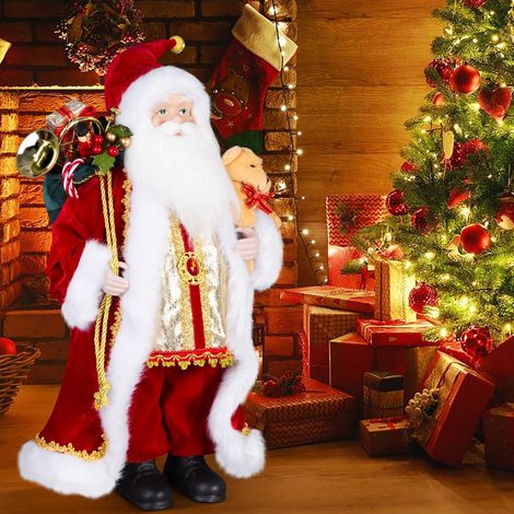 Figurine de Père Noël, Debout Rouge 43 cm/17 in Traditionnelle Décoration de Noël Chiffres Mignon Ornement pour Les Ornements de Table Fête de Noël (1/5)