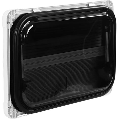 Fenêtre extérieure à ouverture par poussée pour camping-car 700 x 450 mm, double paroi, résistante aux UV, insonorisée et isolée thermiquement, avec moustiquaire et rideau d'intimité. (1/5)