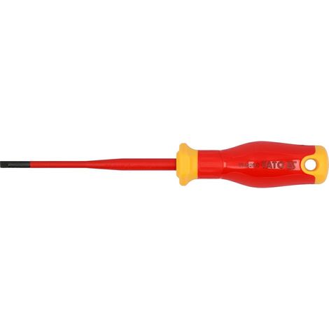 Destornillador extrafino aislado 4,0 x 100 mm – Destornillador plano con seguridad bajo tensión hasta 1000 V, diseño cónico, mango antideslizante de PP/TPE, acero de alta calidad S2